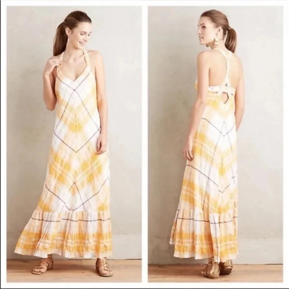 Holding Horses Yellow Plaid Maxi Sun Dress Anthropologie Medium - Picture 1 of 12